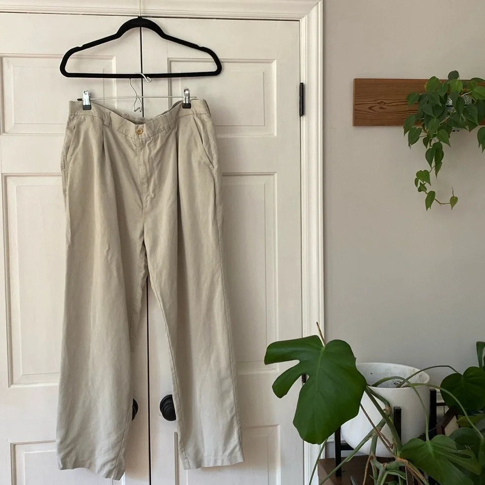 Tommy Bahama‎ Men's St. Thomas Relaxed Pants 100% Silk Khakis 38 x 30 Cream